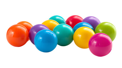Vibrant collection of colorful plastic balls scattered on a transparent background, perfect for children's play or cheerful decorations.