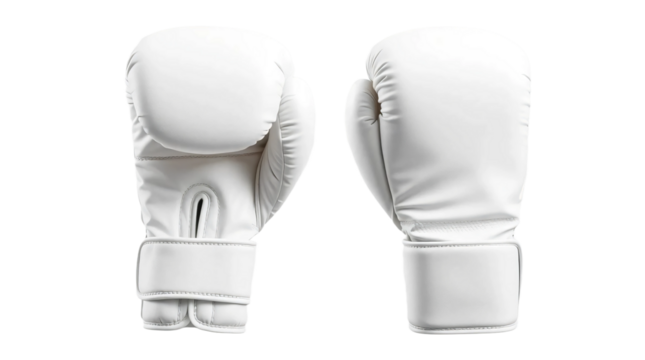 White boxing gloves in front and back view, mockup isolated on transparent background