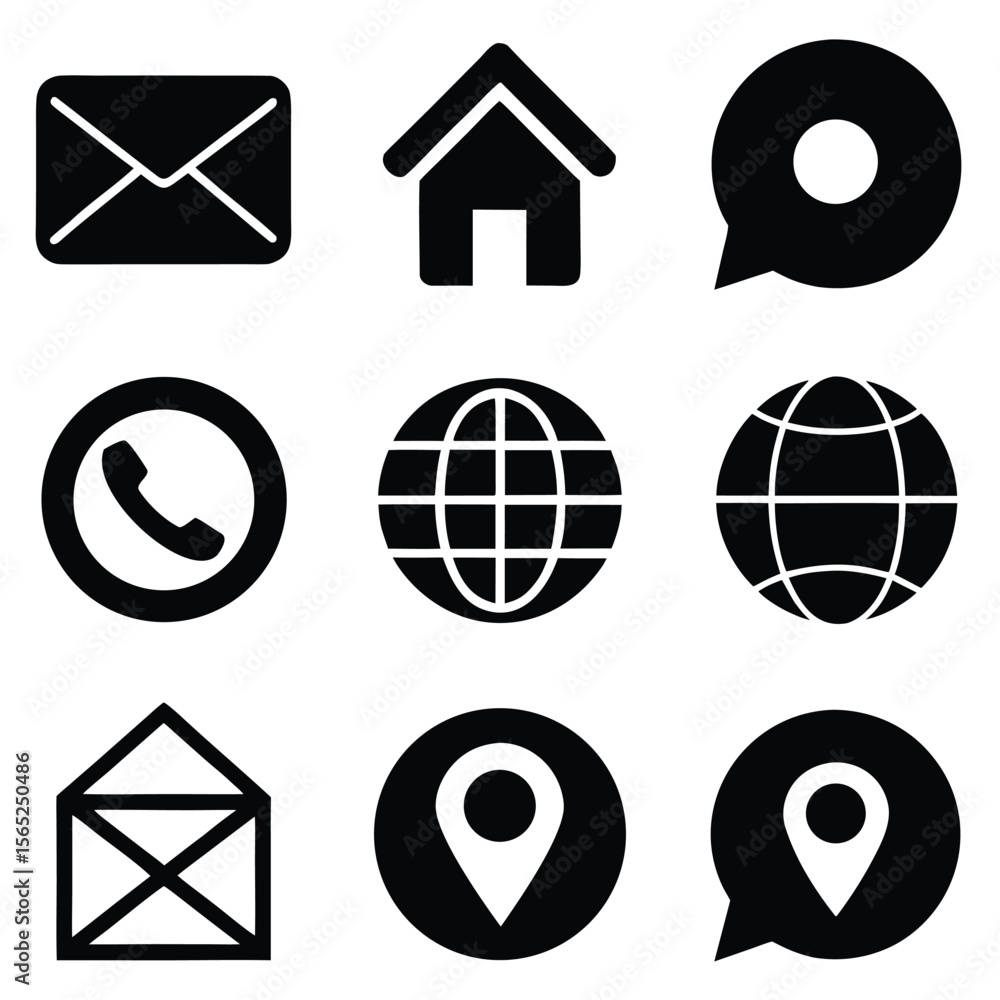 Poster a collection of essential communication and location icons simple designs for modern digital interfa