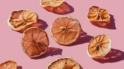 Dried orange fruits on pink background 