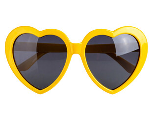 Close-up of Yellow Heart-Shaped Sunglasses with Reflective Lenses, Isolated on Transparent Background PNG