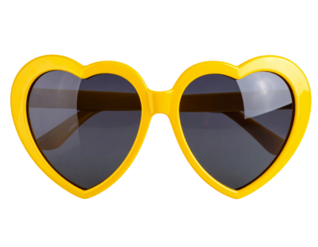 Close-up of Yellow Heart-Shaped Sunglasses with Reflective Lenses, Isolated on Transparent Background PNG