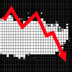  Abstract Red Chart Line on Black Canvas with Pixel Interference, Isolated on Transparent Background PNG