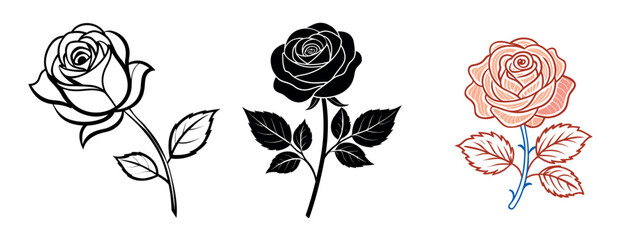 Black Silhouette Rose Flower, Smooth Rose flower Vector Design for Tattoo, Logo, and Print