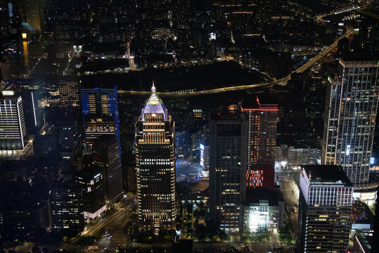 Taipei city skyline at night from Taipei 101 observatory
