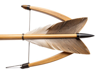  Close-up of Wooden Archery Arrow with Feather Fletching, Isolated on Transparent Background PNG