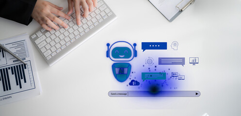 AI chatbot improves virtual assistant interaction. AI chatbot processes text, supports users, AI...