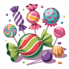 A Charming Illustration of an Assortment of Delicious Candies and Lollipops