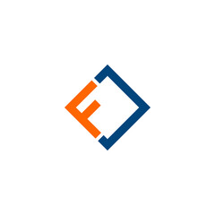 Abstract Orange and Blue Letter F Logo Design within a Diamond Shape