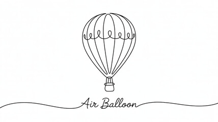 Air balloon continuous line minimalist trendy line art black on white background