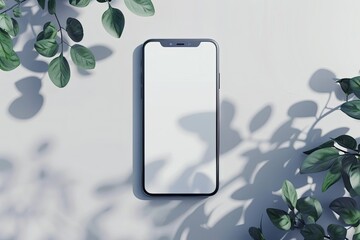 A Smartphone or Cell Phone on White Table Close Up Top Down View Mobile Phone Concept 3D Render