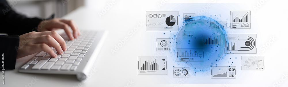 Poster real-time global data analytics dashboard visualizing insights from interconnected systems for decis