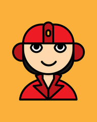 Female Firefighter Icon in Outline Colored Style