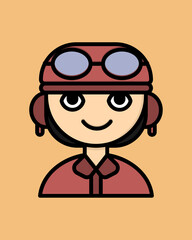 Female Pilot Icon in Outline Colored Style