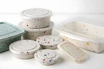 Paper disposable tableware isolated on white background