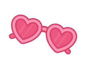 Cute pink heart-shaped sunglasses illustration in girly playful style, perfect for fashion-themed designs, birthday decorations, greeting cards, and festive events. Vector illustration.