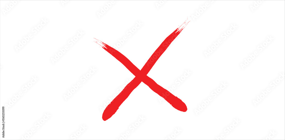 Aufkleber bold red hand-drawn cross scribble mark with expressive brushstroke – sketchy error or cancel icon f