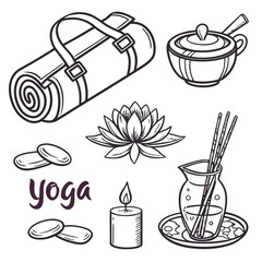 Yoga items and lotus flower meditation wellness