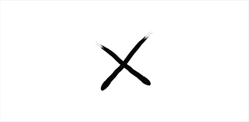 Black X cross mark in hand-drawn ink stroke style on transparent background