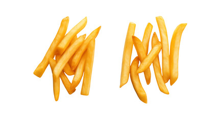 Crispy golden French fries arranged on a transparent background showcase a tempting fast food snack perfect for menus.