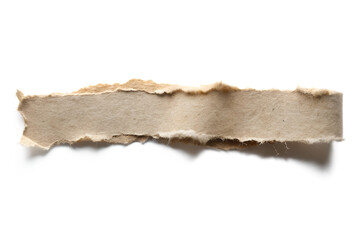 A torn piece of paper scrap is isolated on a white background