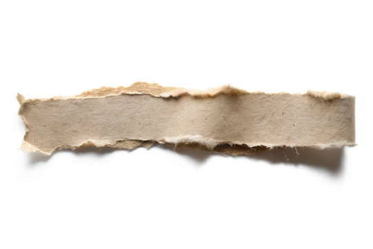 A torn piece of paper scrap is isolated on a white background