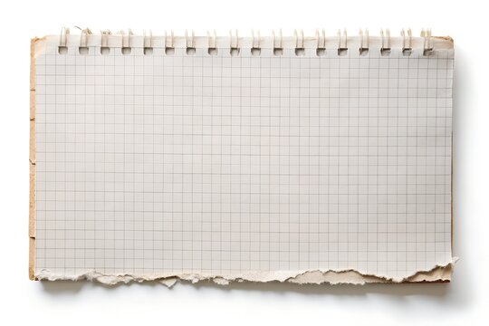 An old torn notebook page is isolated on a white background