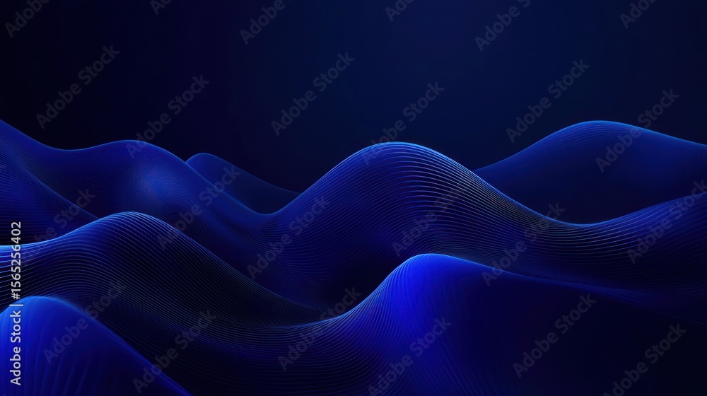 Poster abstract blue waves against dark background, creating flowing motion and depth. futuristic digital d