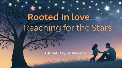 Global Day of Parents Silhouette of Father and Child Under Starry Night Sky