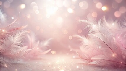 Delicate Pink Feathers on Sparkling Surface A Dreamy, Soft, and Romantic Background