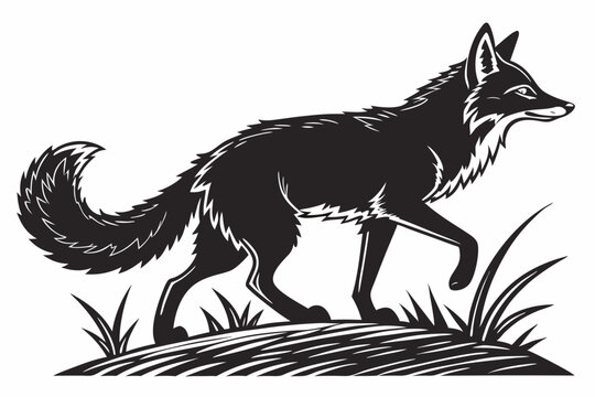 black fox walking on grass clip art preview