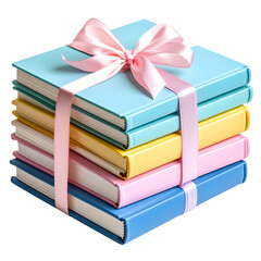 Stack of Watercolor Sketchbooks Tied with Ribbon, Isolated on Transparent Background PNG