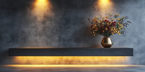 Minimalist dark wood shelf with sharp details