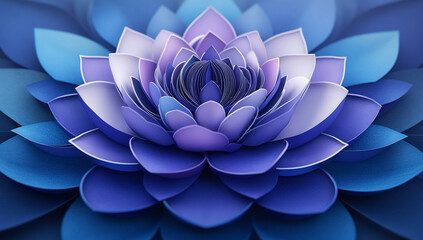 Abstract layered paper art of 3d purple blue lotus mandala on decorative background