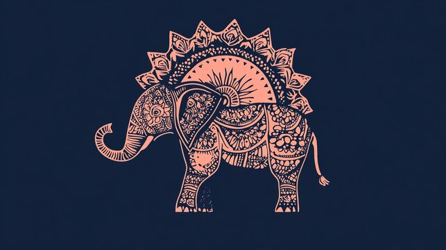 Mandala style elephant from interlocking circles, sacred geometry patterns, terracotta and indigo palette, 2025 boho trend