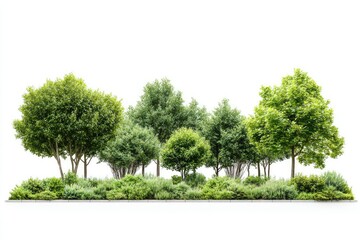 Sharp Image of Lush Roadside Parks Isolated on White Background, Depth of Field