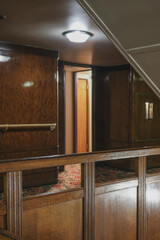 Opulent Art Deco interior architecture inside lobby, atrium or foyer on historic ocean liner style...