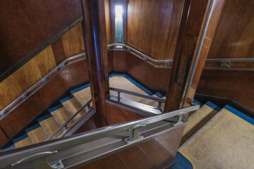 Opulent Art Deco interior architecture inside lobby, atrium or foyer on historic ocean liner style...