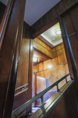 Opulent Art Deco interior architecture inside lobby, atrium or foyer on historic ocean liner style...
