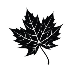 Stylized silhouette of a single maple leaf gracefully blowing and dancing in a gentle breeze rendered in a clean vector graphic style