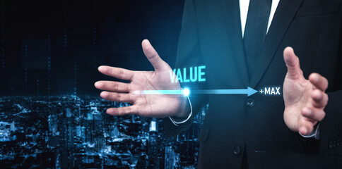 Value measurement and adjustment concept showing value, performance, and optimization level with...