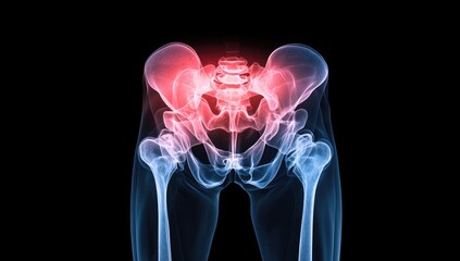 Detailed illustration of human pelvic structure highlighting isolated joint pain in a medical context