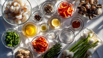 Fresh ingredients for vibrant seafood dish