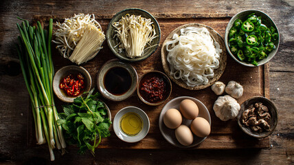 Fresh ingredients for delicious noodle dish