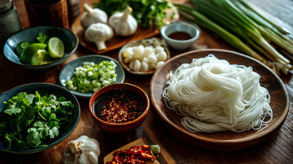 Fresh ingredients for delicious noodle dish