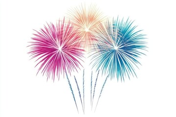 Fireworks Display From a Rooftop Party Isolated on White Background, Depth of Field