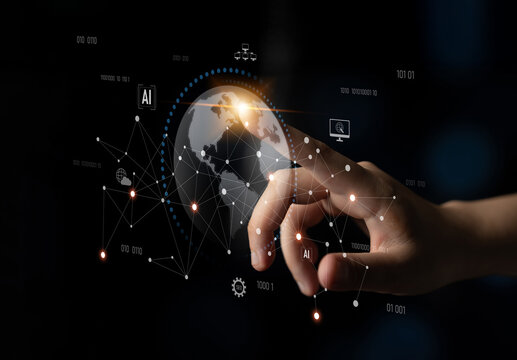 Global AI network showing connection between AI, global, and network elements across the digital world and data infrastructure Latch - Powered by Adobe