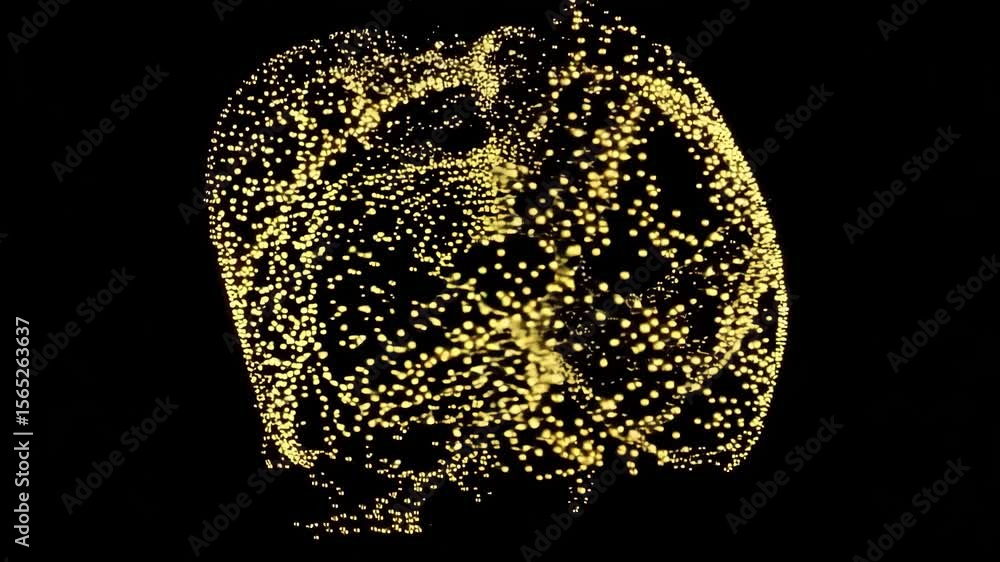 Aufkleber glowing sphere formed by many small yellow dots against a stark black background creating depth