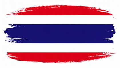 Thailand flag with horizontal brush stroke stripes in red, white, and blue on clean white background, artistic textured design in high resolution