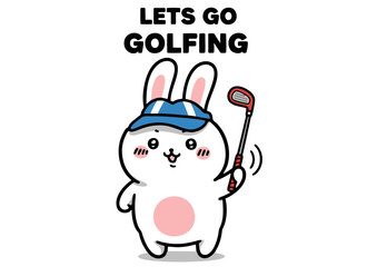 Cute Cartoon Rabbit Playing Golf with a Golf Club.